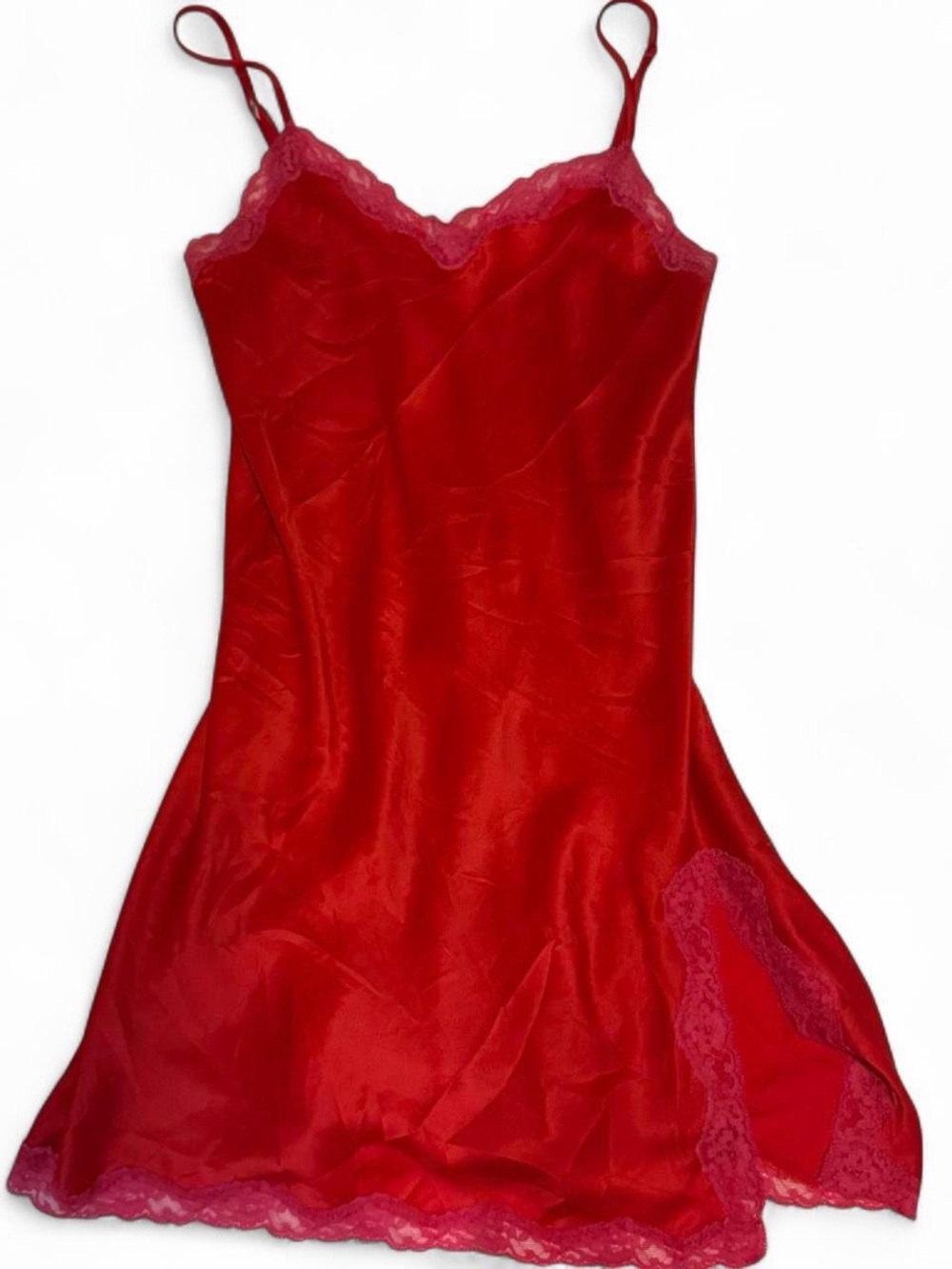 Victoria’s Secret Vintage Red Satin Lace Slip Dress Size Small